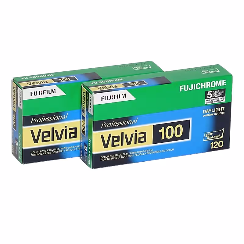 FUJI Velvia 100 Dia-Farbfilm (Umkehrfilm), 120 Rollfilm, 2x 5 Stück RVP-100