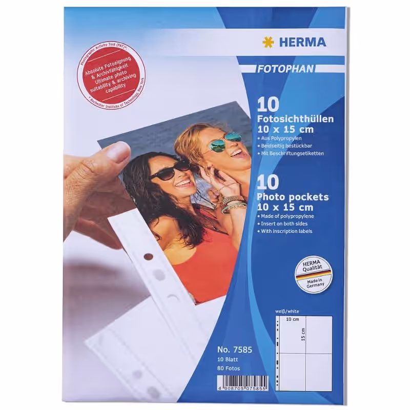 HERMA Fotophan Sichthüllen weiß A 4 hoch 10x15 10 Blatt